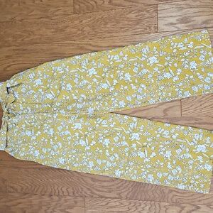 Milk & Honey Wide Leg Mustard Yellow Floral Print Silky Pull-On Pants Large